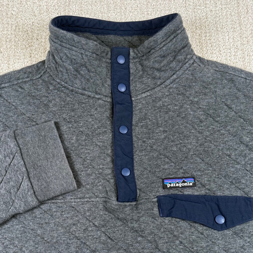 Patagonia Mens Large Gray Quilted Snap-T Pullover Sweater 25371